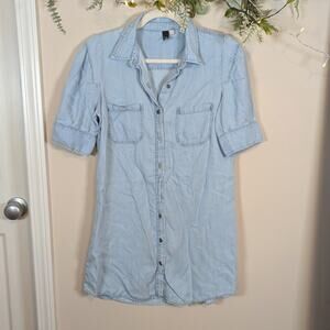 Kut from the kloth Light Chambray Button Tunic Top Puff Sleeve